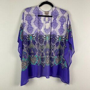 Chicos Baroque Medallion Ruana Wrap Kimono Size L/XL Boho Open Lightweight